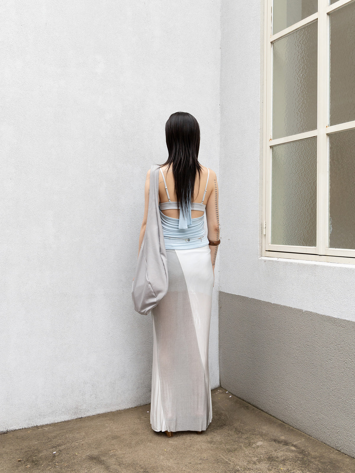 PERSONAL LANGUAGE Block scarf halter Glacier back