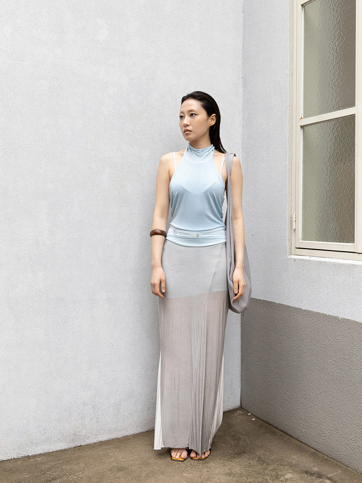 PERSONAL LANGUAGE Block scarf halter Glacier front