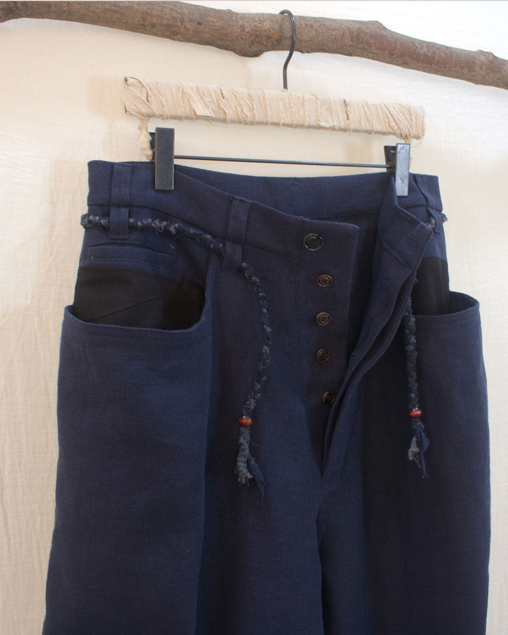 Braid Belted Crop Pants (Navy)