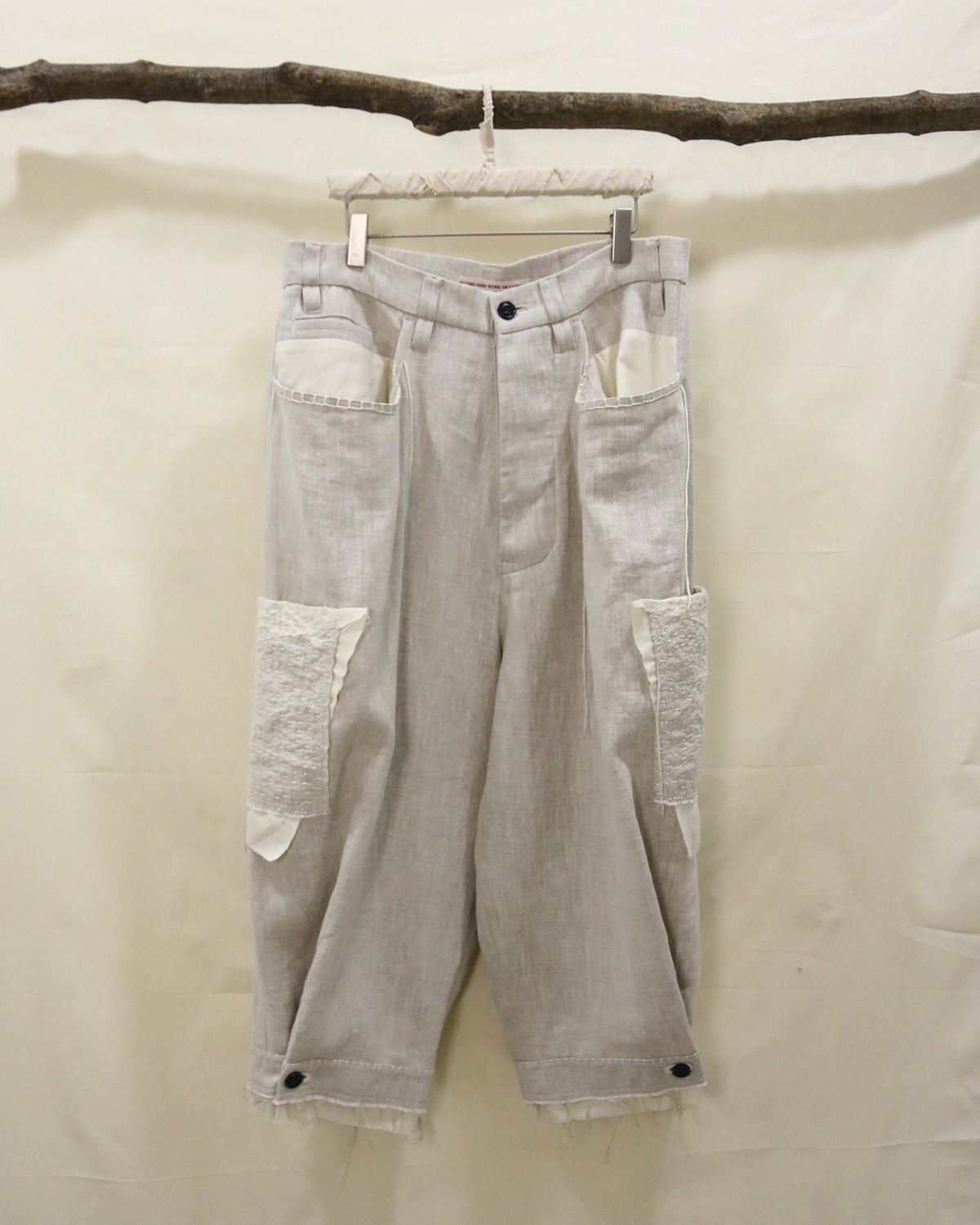 AUROKAWA Cross Stitch Crop Pants Natural front 2