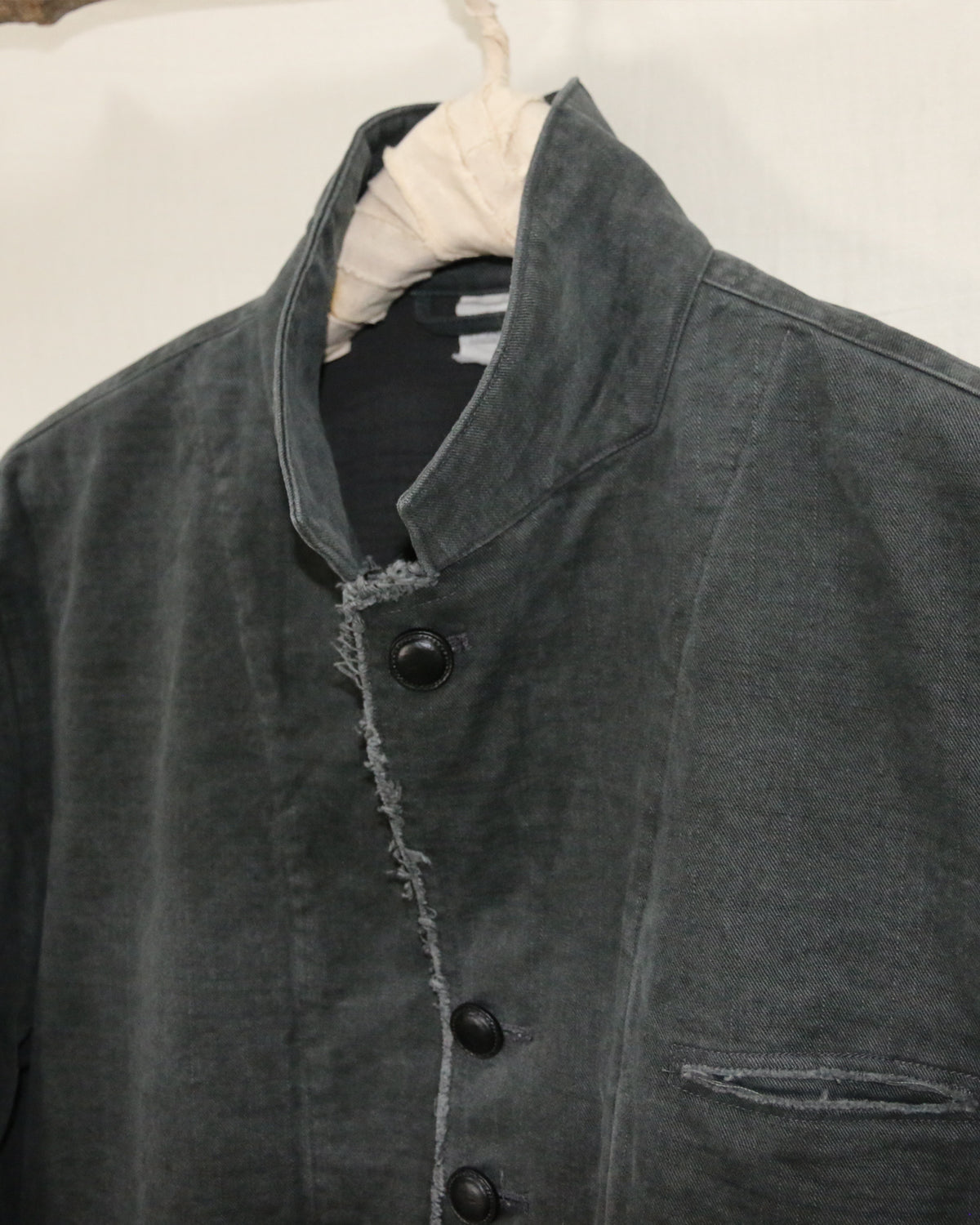 AUROKAWA Frayed Washed Origin Jacket Charcoal high neck