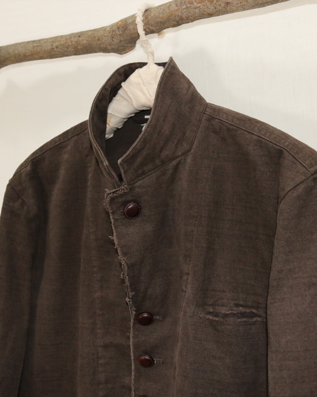 AUROKAWA Frayed Washed Origin Jacket Brown high neck