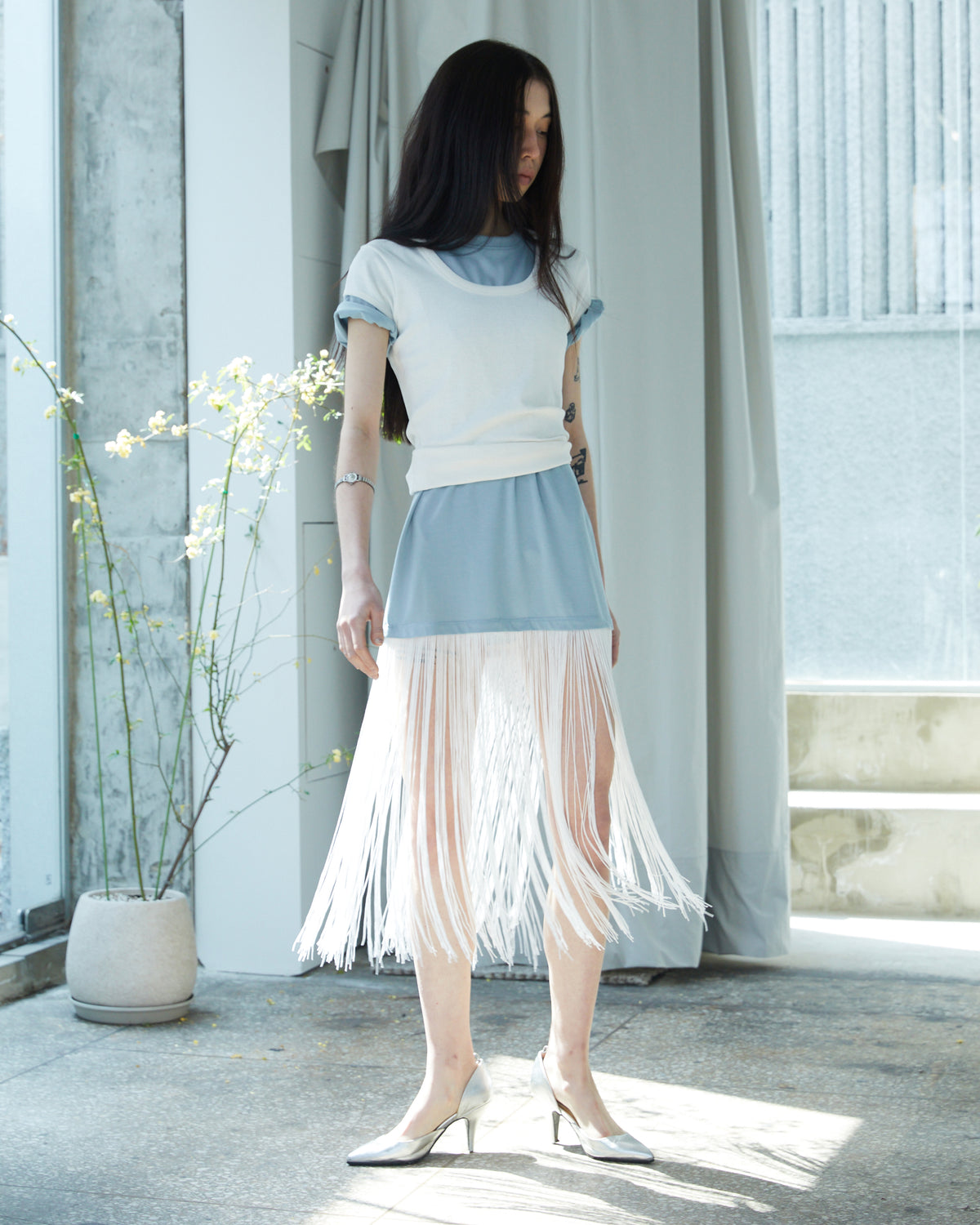 PERSONAL LANGUAGE Shale dress Dusty blue styled