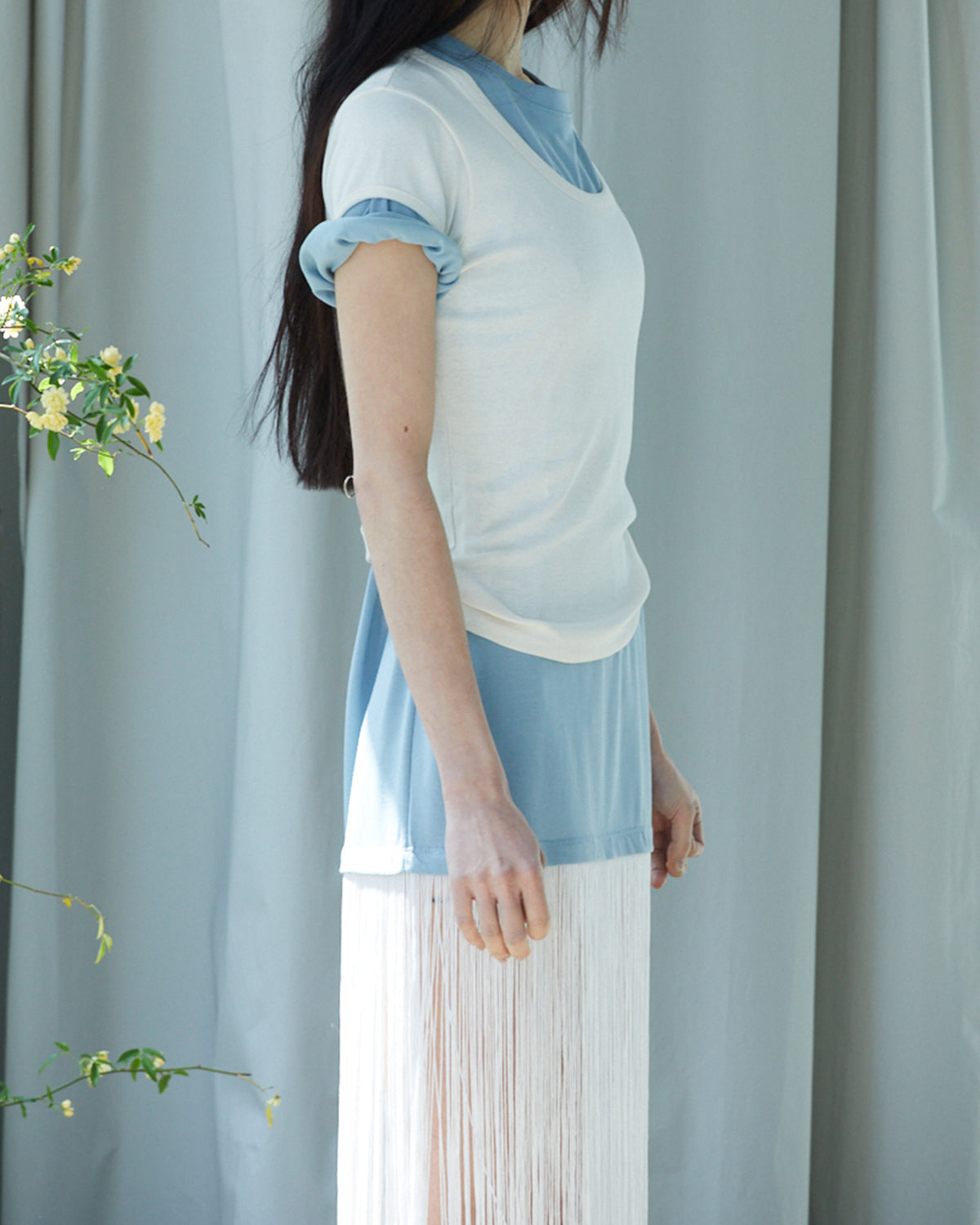 PERSONAL LANGUAGE Shale dress Dusty blue side detail