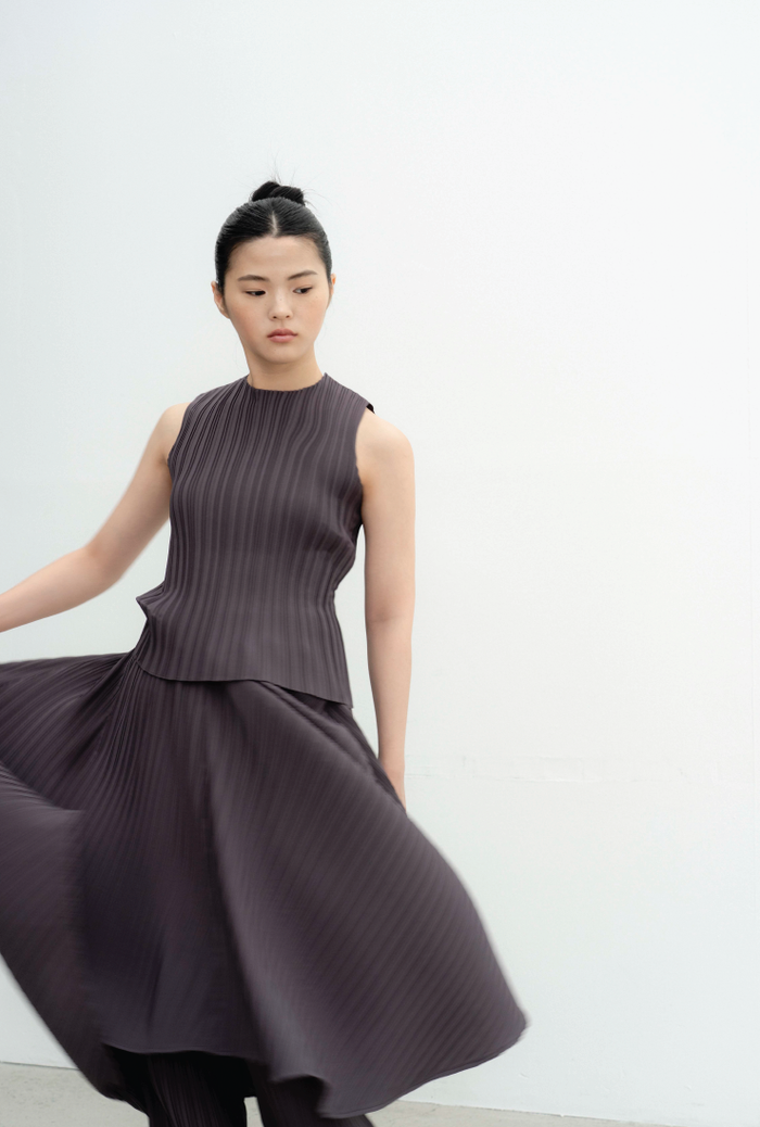 THYSEOUL Unbalance Midi Skirt (Cocoa) — cocoa