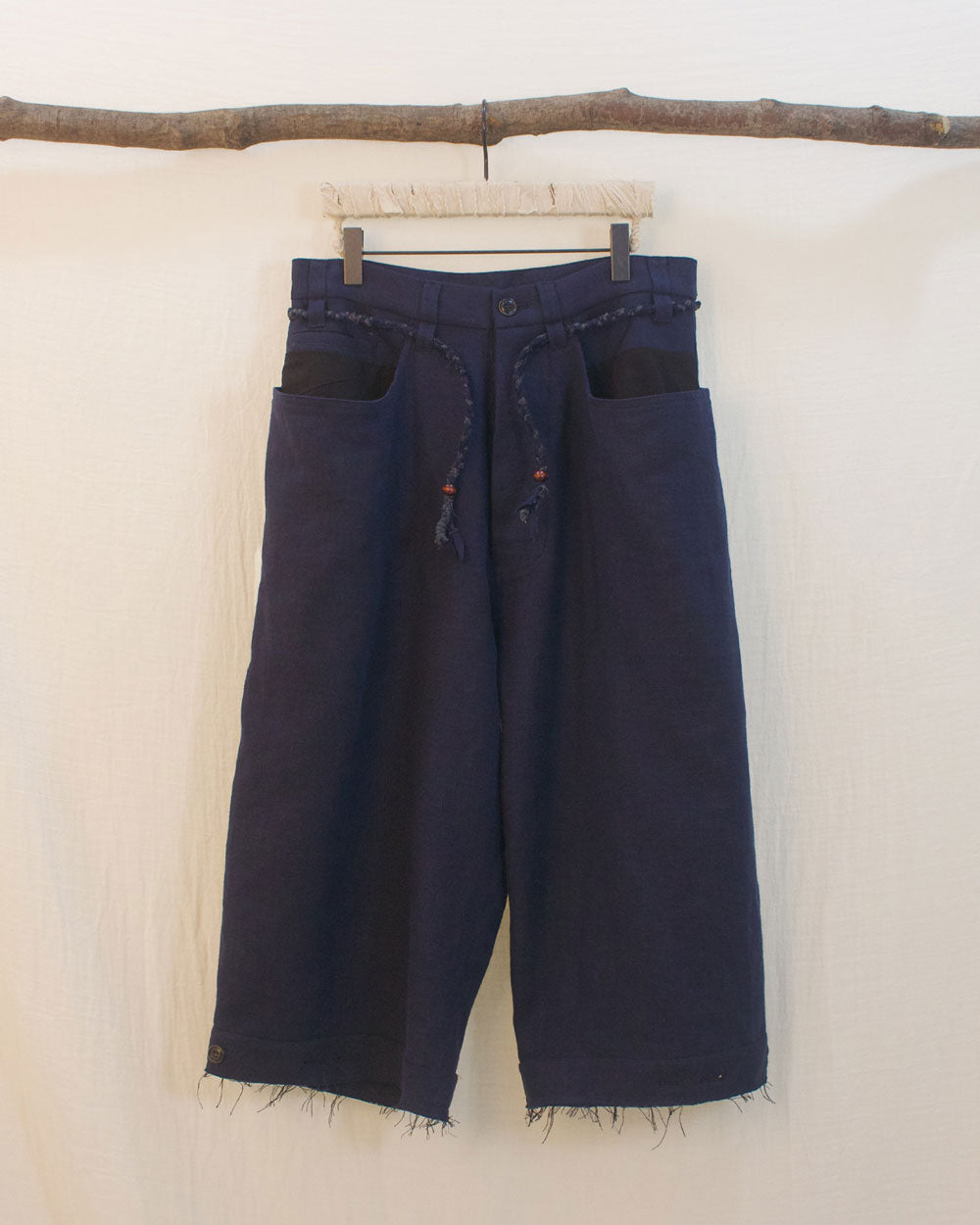 Braid Belted Crop Pants (Navy)