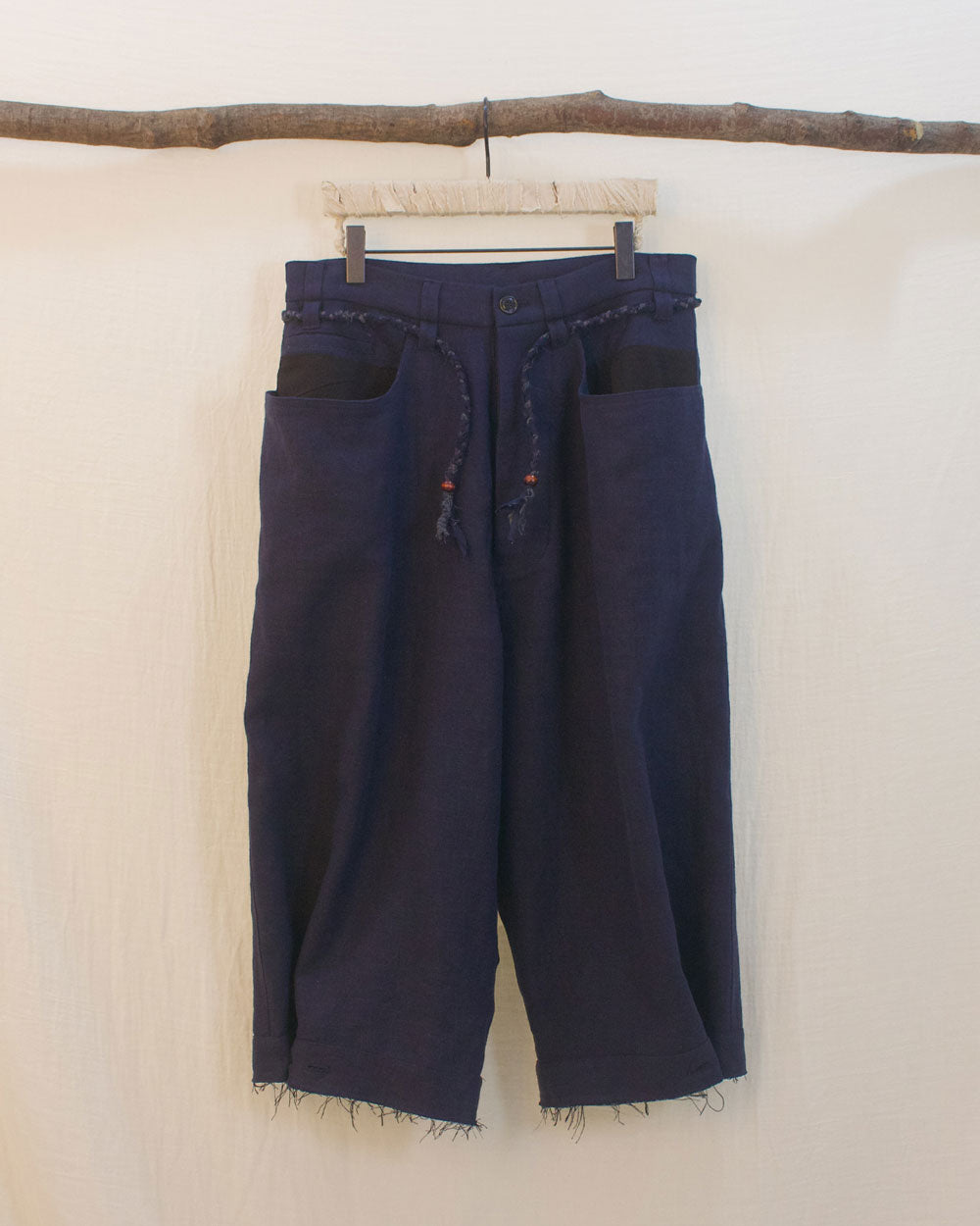 Braid Belted Crop Pants (Navy)