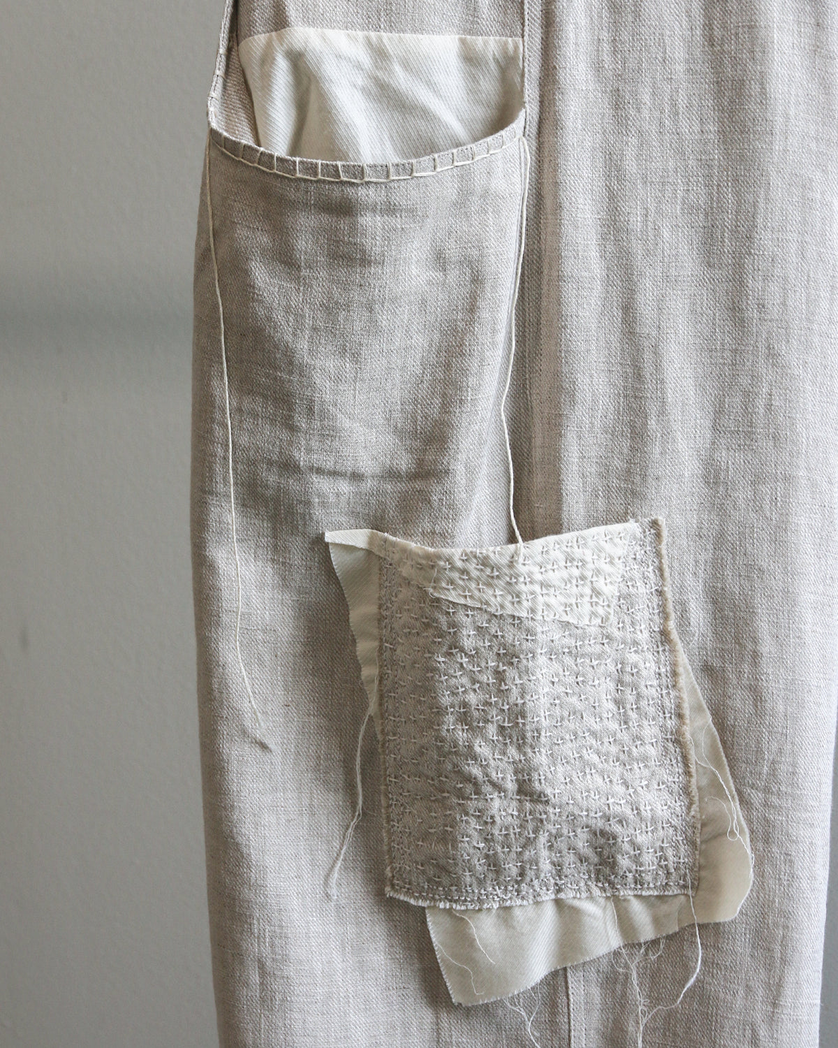 AUROKAWA Cross Stitch Crop Pants — Natural