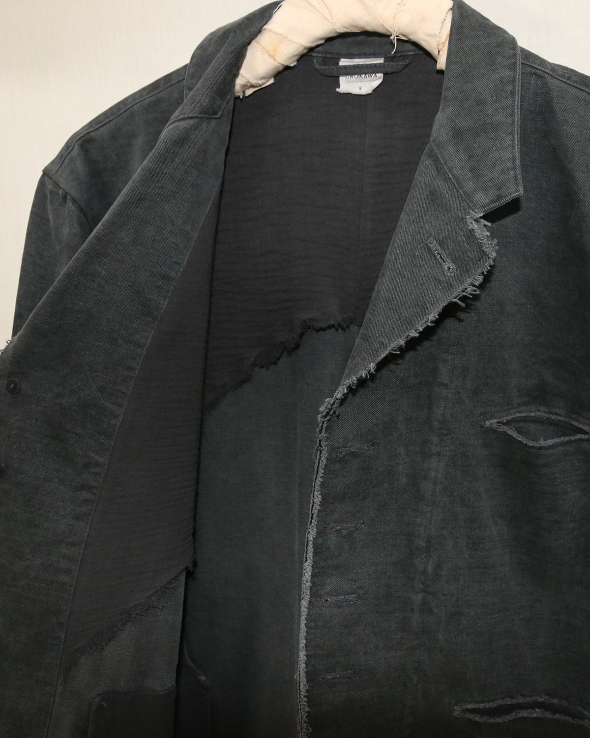 AUROKAWA Frayed Washed Origin Jacket Charcoal interior