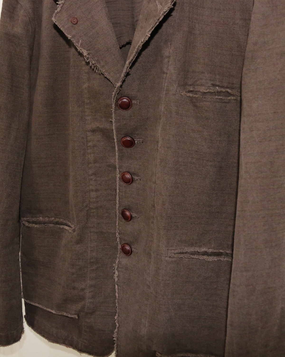 AUROKAWA Frayed Washed Origin Jacket Brown placket