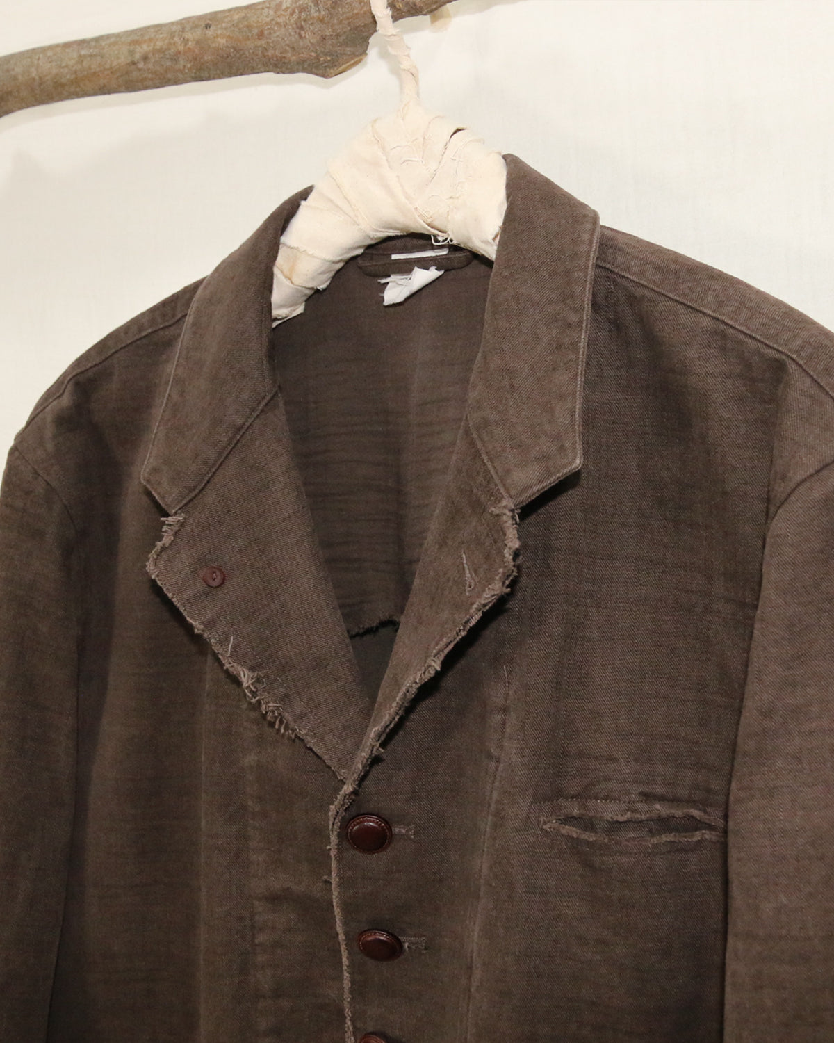 AUROKAWA Frayed Washed Origin Jacket Brown neck