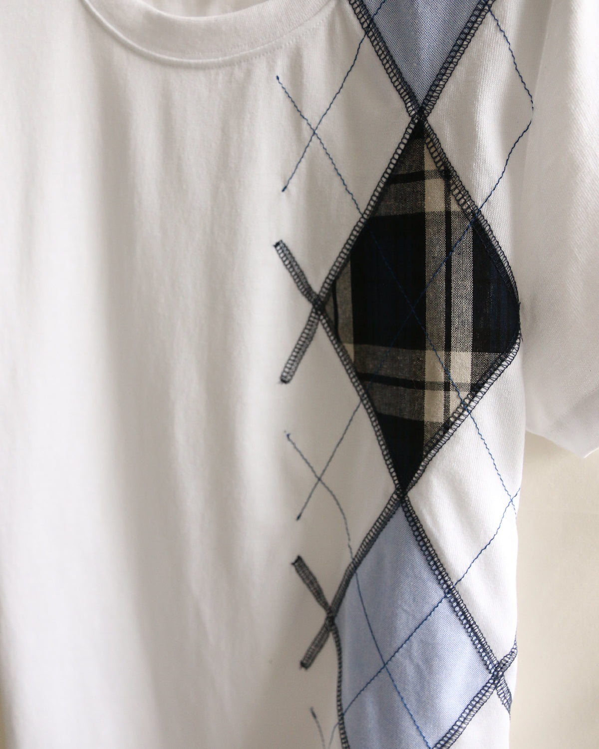 AUROKAWA Rustic Argyle Tee White womens detail