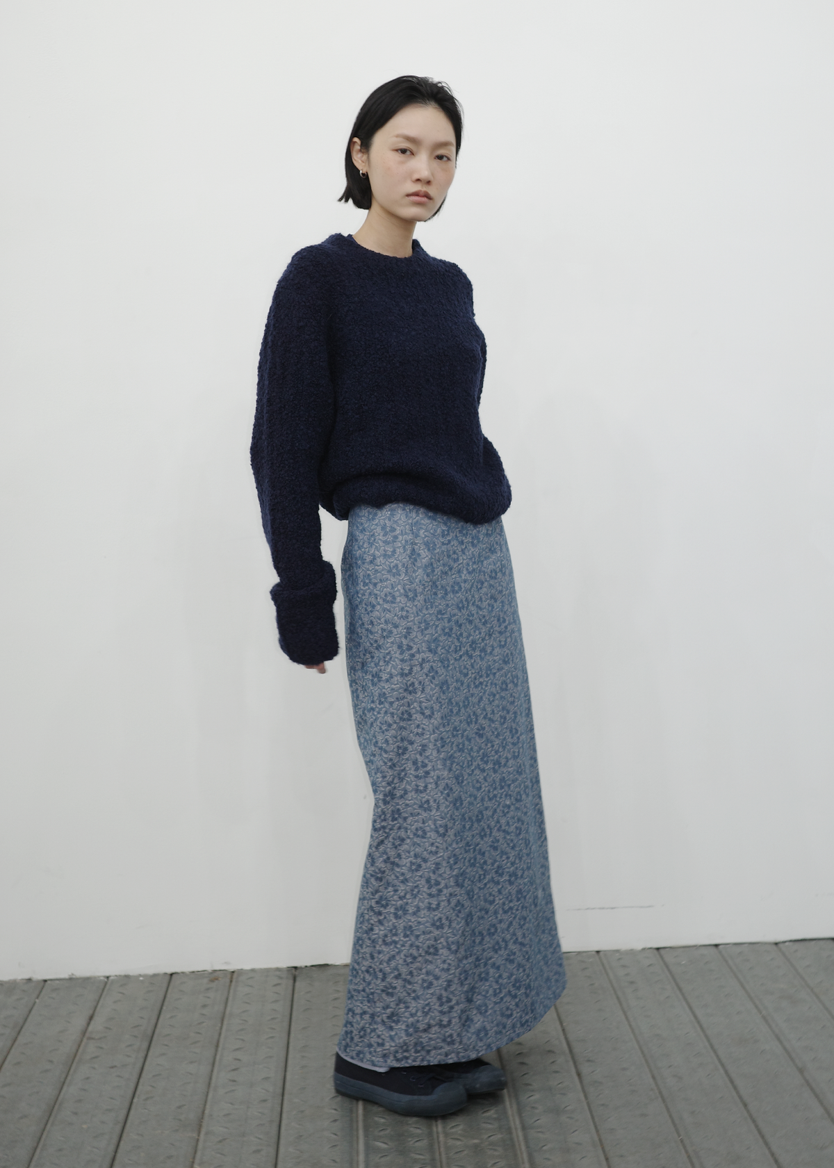 HWI Snug Knit Top Navy with Botanic Maxi Skirt