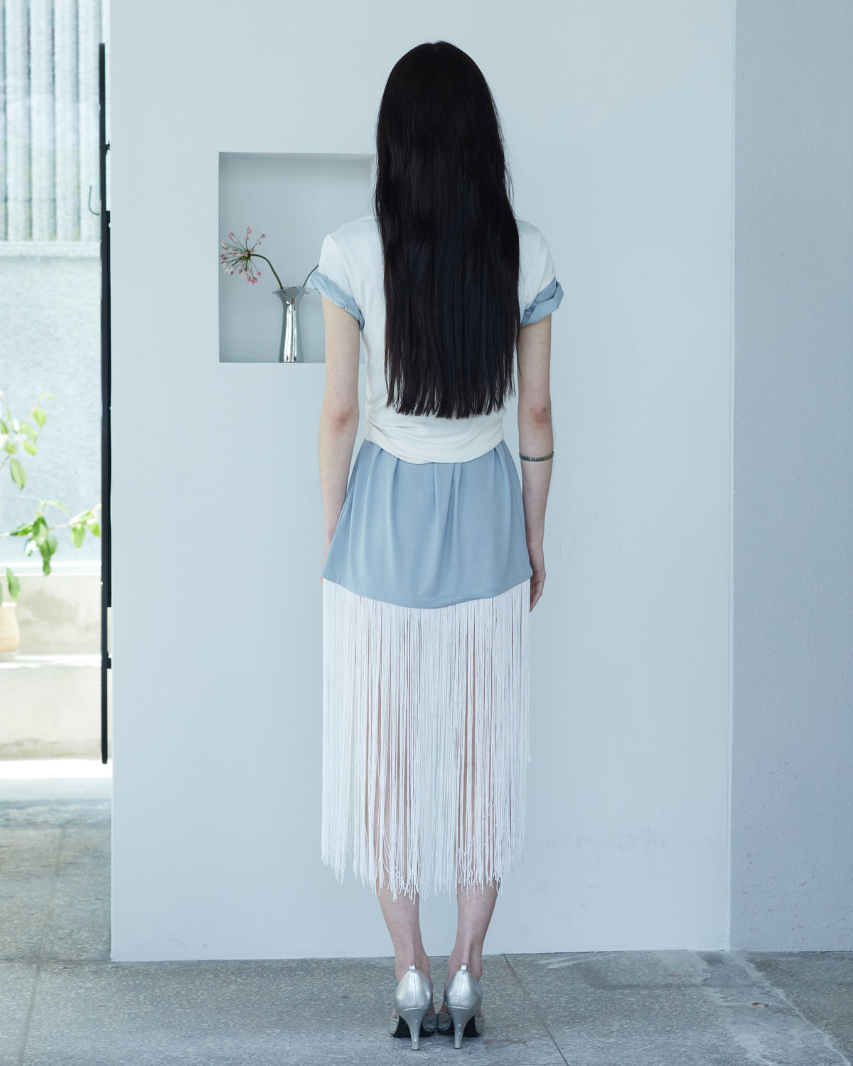 PERSONAL LANGUAGE Shale dress Dusty blue back