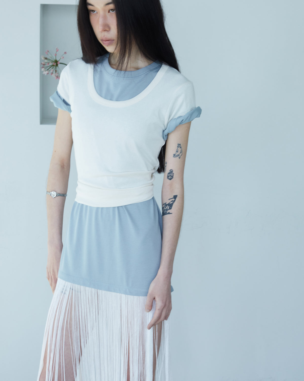 PERSONAL LANGUAGE Shale dress Dusty blue close-up