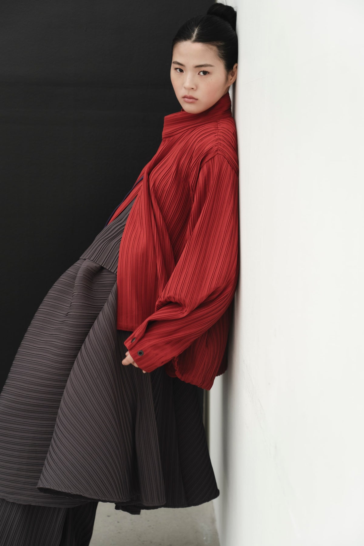 THYSEOUL Unbalance Midi Skirt (Cocoa) — cocoa